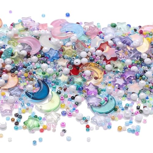 SANNIDHI 38g Crystal Beads Clear Glass Beads Set, Assorted Gradient Color Seed Beads, Crescent Charm Pearl Star Beads for Kids Activity, Jewelry Bracelet Making, DIY Crafts, Beaded Curtains SANNIDHI 38g Crystal Beads Clear Glass Beads Set, Assorted Gradient Color Seed Beads, Crescent Charm Pearl Star Beads for Kids Activity, Jewelry Bracelet Making, DIY Crafts, Beaded Curtains